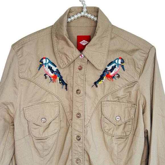 Oilily Embroidered Floral Boho Button Shirt Womens 38 Medium Bird Retro Western - Picture 1 of 14